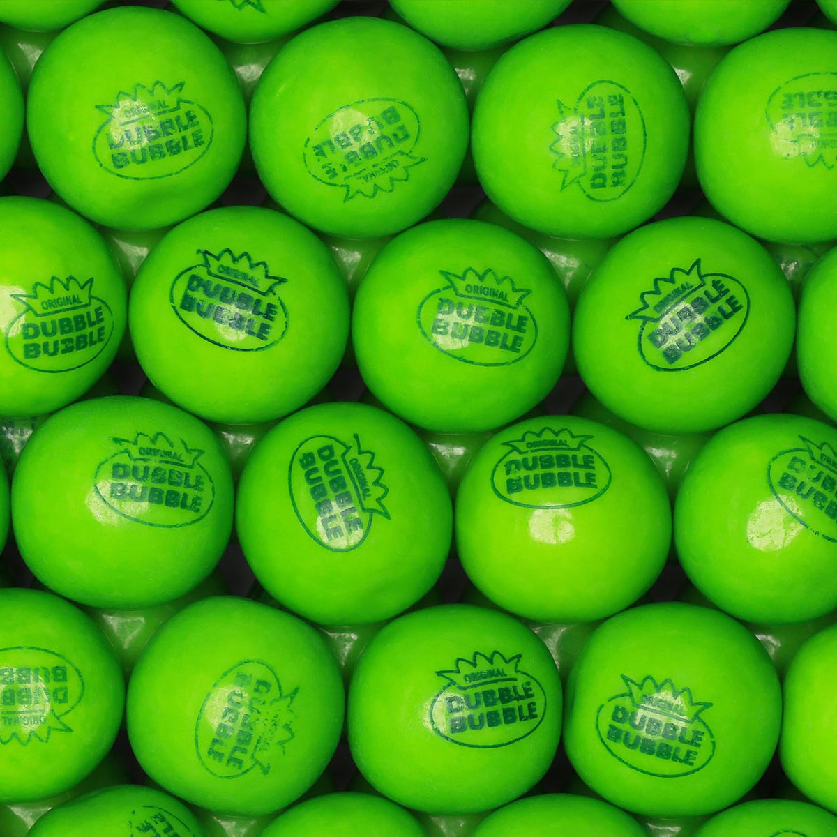 Global Gumball green apple 1-inch gumballs for machines and bulk display.