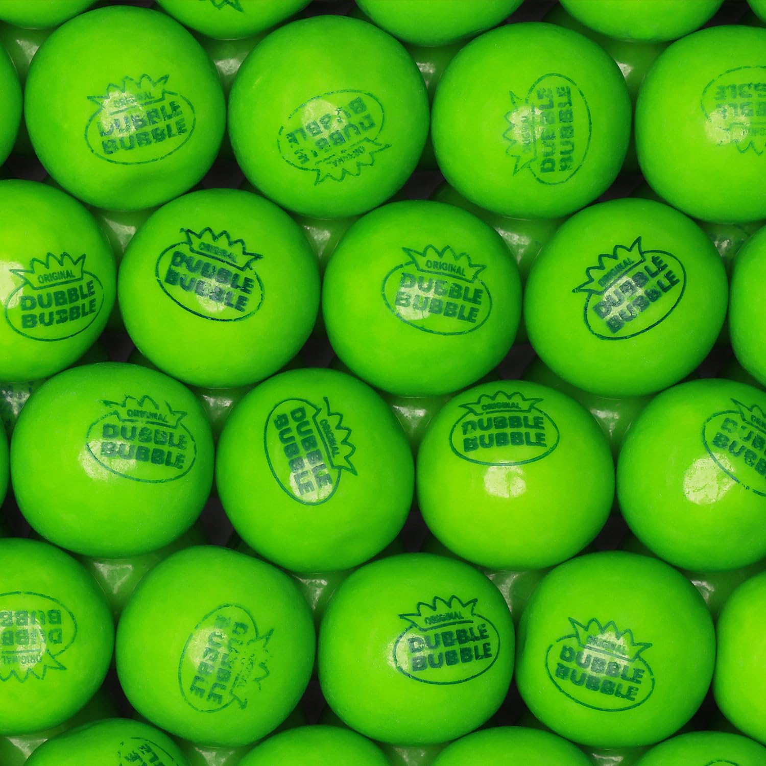 Global Gumball green apple 1-inch gumballs for machines and bulk display.
