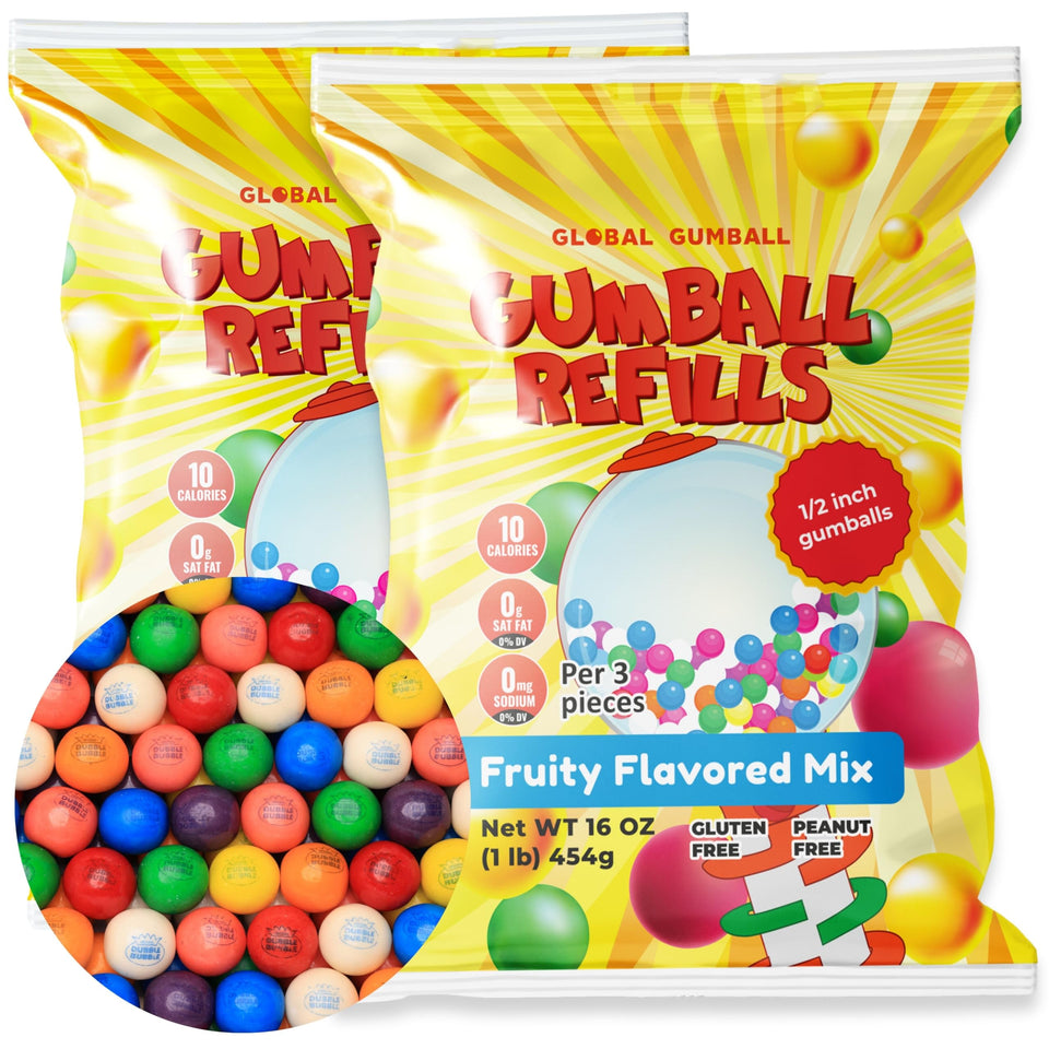 Global Gumball Mini 13mm assorted flavors 2lb pack ideal for gumball machines