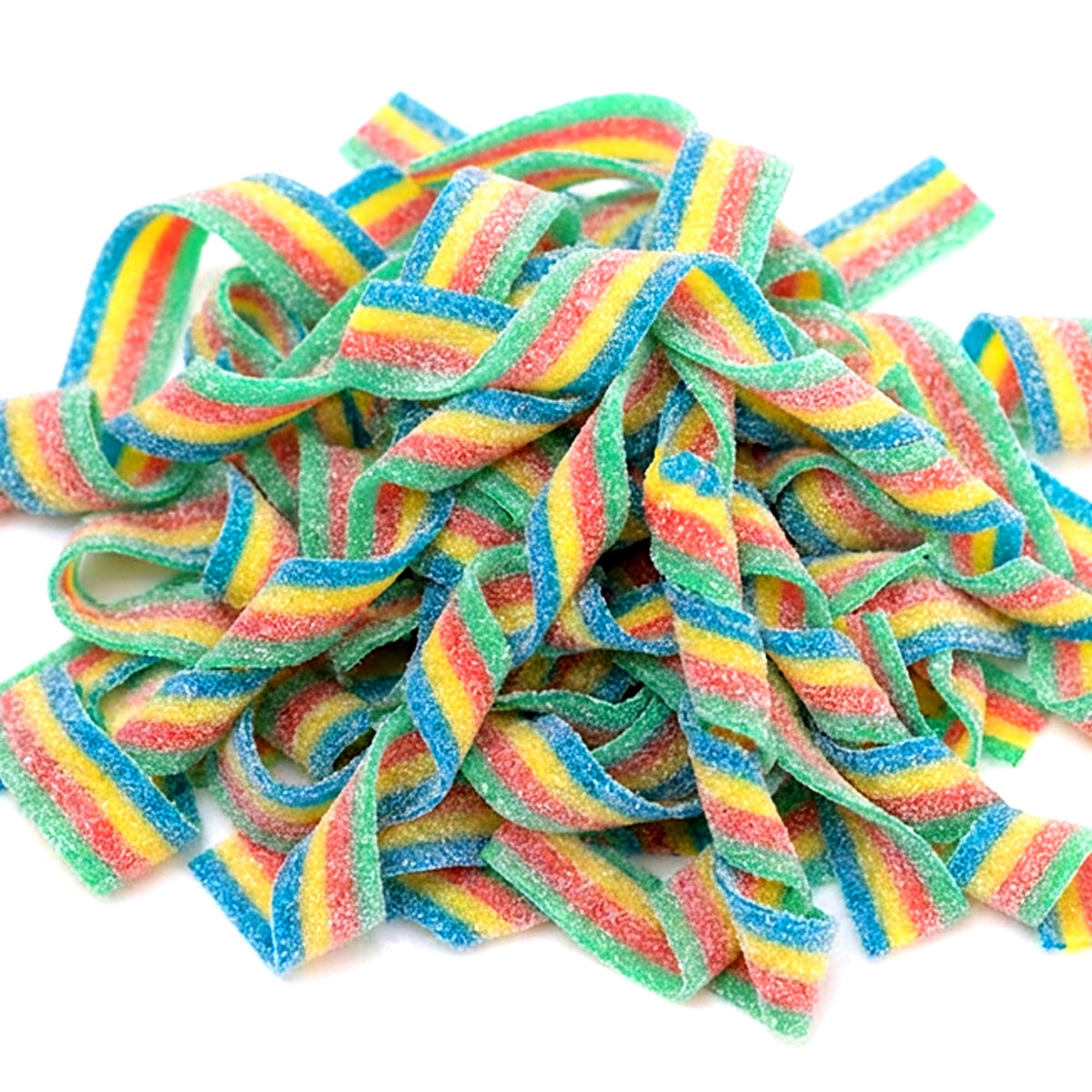 Global Gumball Rainbow Sour Belts bulk bag for parties and shareable snacking.