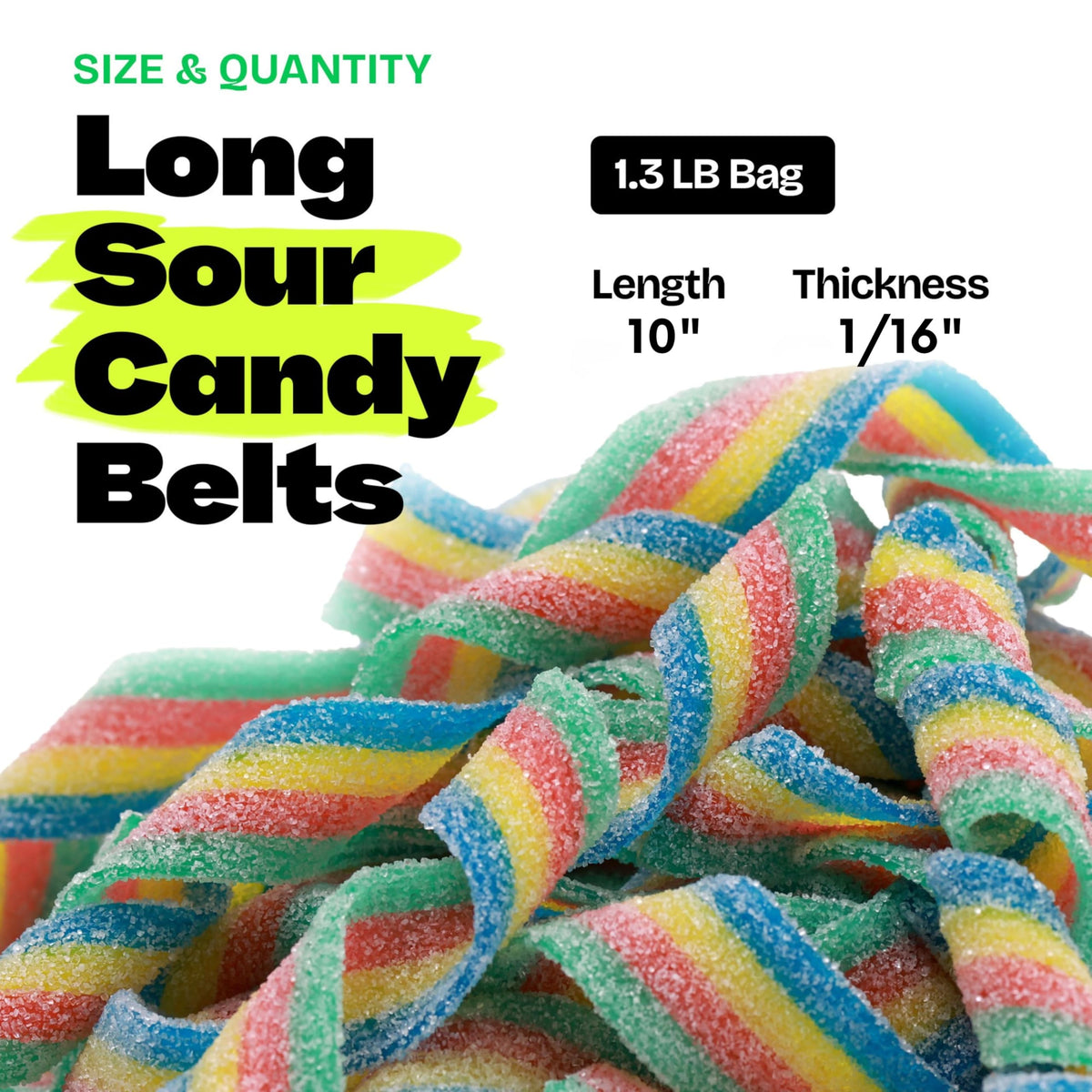 Global Gumball Rainbow Sour Belts colorful strips ideal for movie nights.