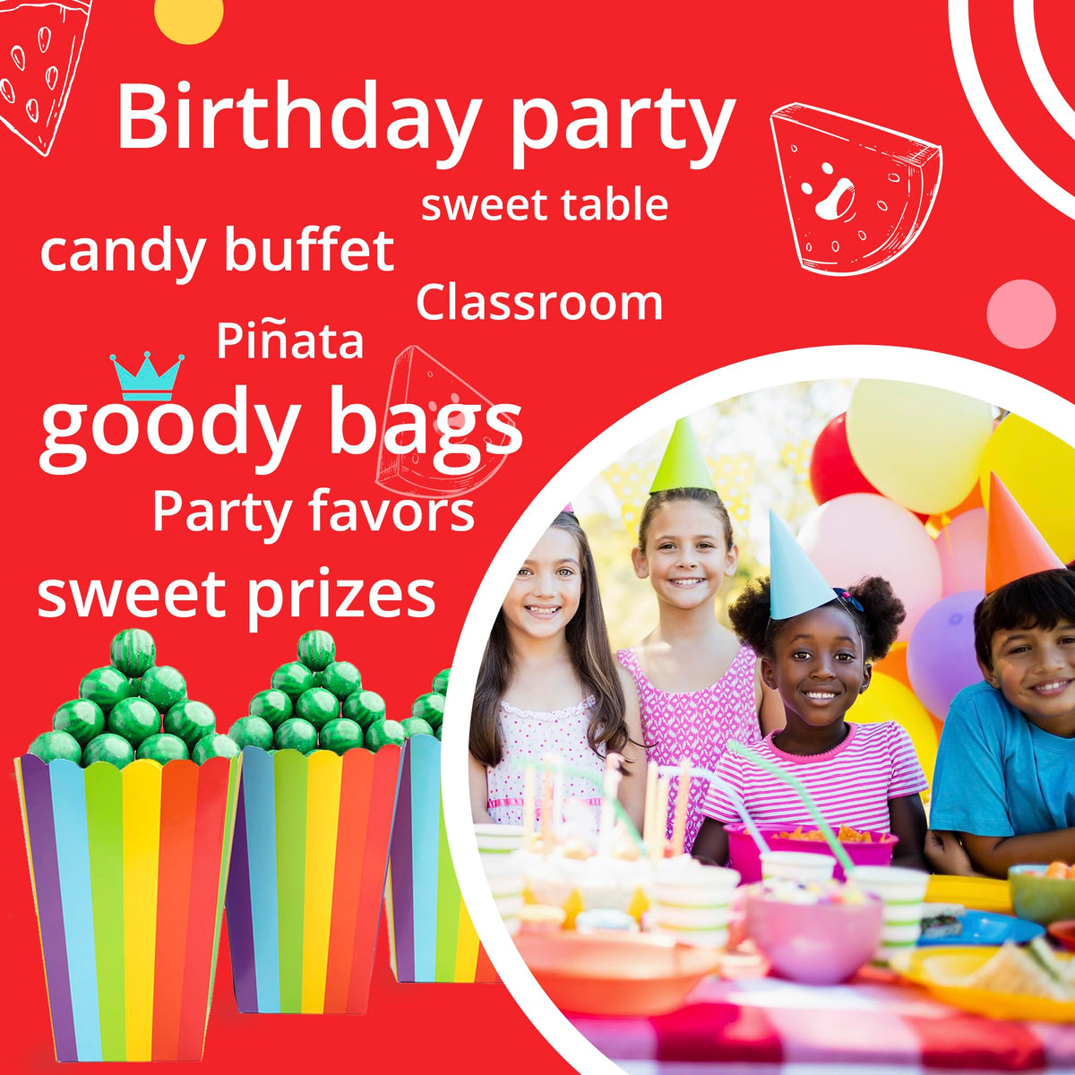 Global Gumball birthday party watermelon gumballs; popular loot bag addition.