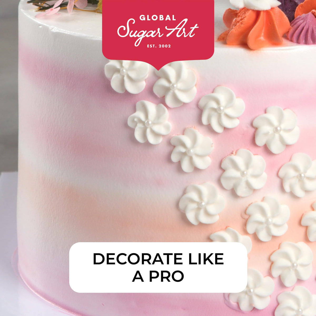 Global Sugar Art display of assorted flowers for celebrations.