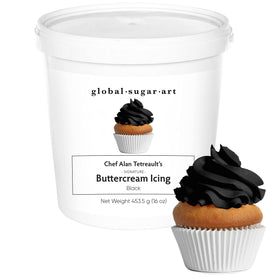 Global Sugar Art Midnight Black Buttercream Tub – bold color for cakes and cupcakes.