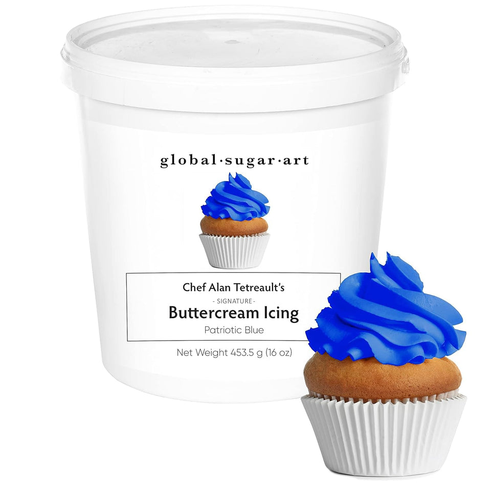 Global Sugar Art blue buttercream frosting tub for fast decorating