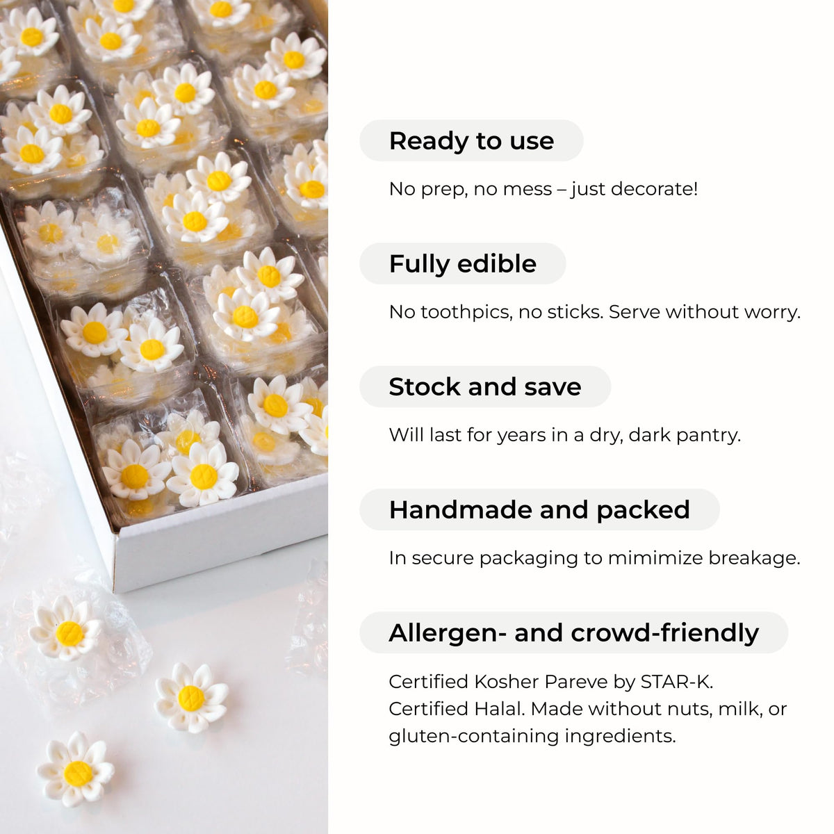 Global Sugar Art edible daisies shelf-stable and ready to use