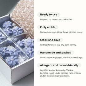 Global Sugar Art flowers with pearl sprinkles add a touch of shimmer to desserts.