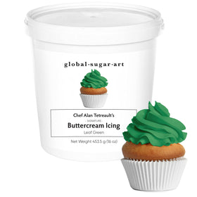 Global Sugar Art green buttercream tub for vibrant decoration on cakes and cupcakes.