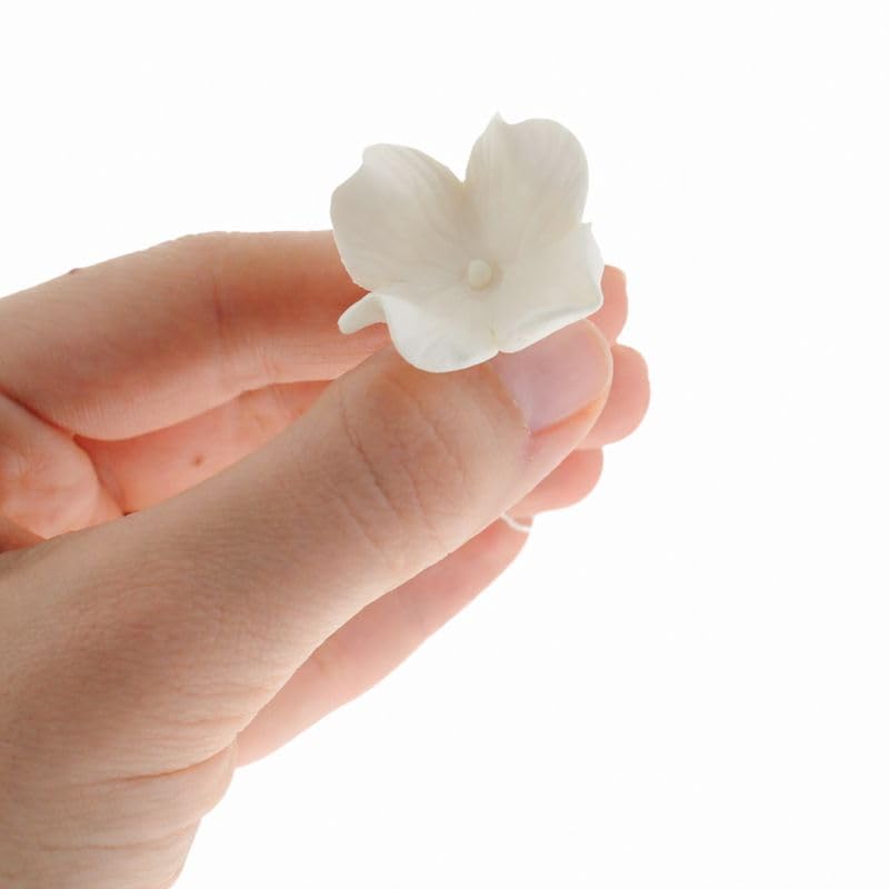 Global Sugar Art Hydrangea blossom sugar flowers, white, 1-inch unwired for cake toppers.
