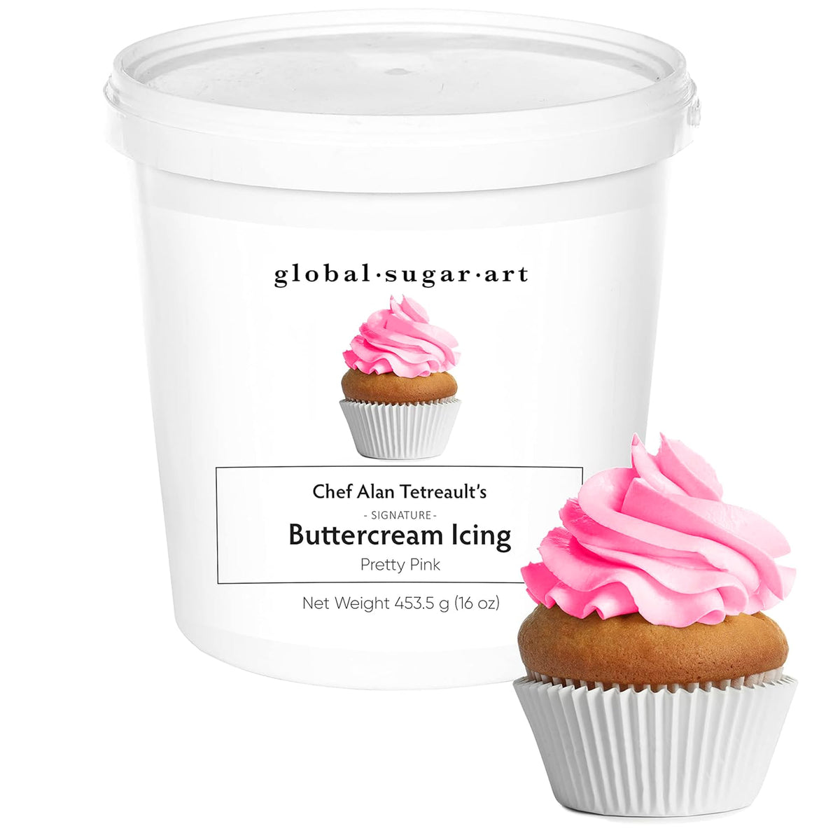 Global Sugar Art pink buttercream tub ready-to-use frosting for bold cake color