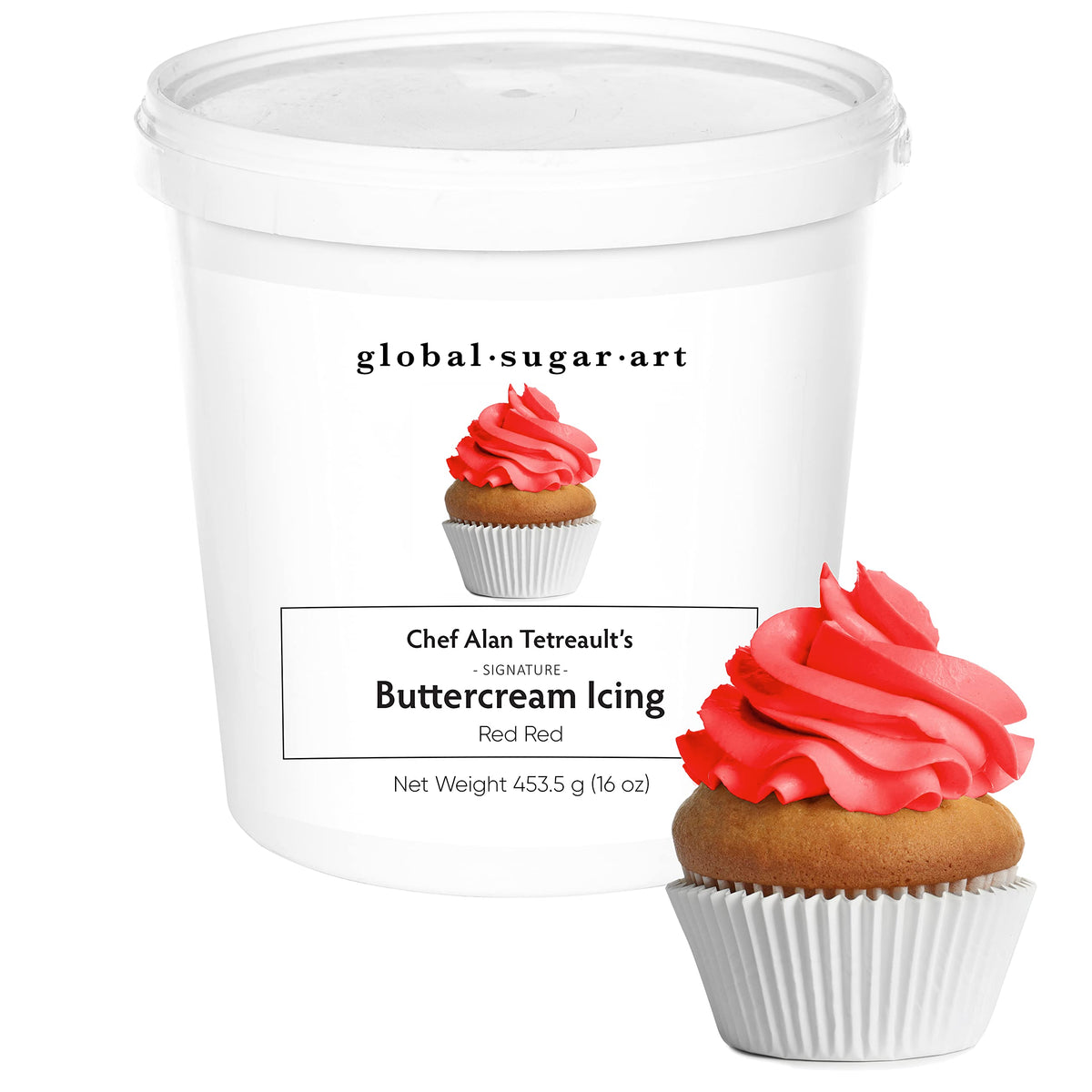 Global Sugar Art red buttercream frosting tub ready-to-use for vibrant cake decoration