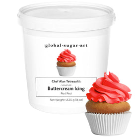 Global Sugar Art red buttercream frosting tub ready-to-use for vibrant cake decoration