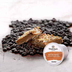 Removing a Gloria Jean's Butter Toffee K-Cup pod for a quick brew.