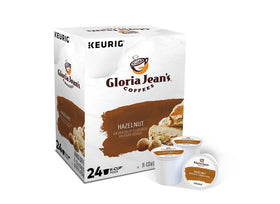 Gloria Jean's Hazelnut K-Cups in-use cup for quick, mess-free coffee.