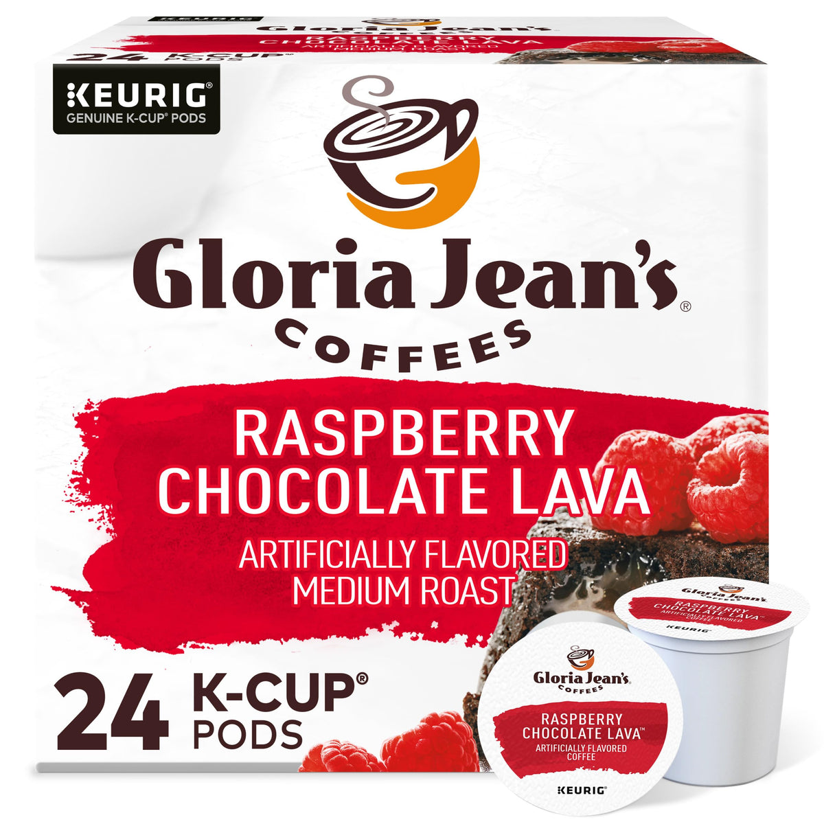 Gloria Jean's Raspberry Chocolate Lava pod ready for a quick, flavorful single-serve brew.