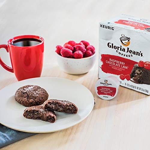 Raspberries swirled in Gloria Jean's Raspberry Chocolate Lava coffee for a rich aroma.