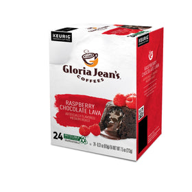 Steaming Gloria Jean's Raspberry Chocolate Lava cup highlighting a balanced medium roast.