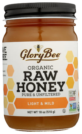 GloryBee Clover Blossom Honey jar showing pure raw sweetness