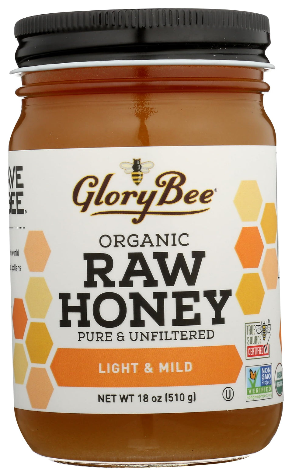 GloryBee Clover Blossom Honey jar showing pure raw sweetness