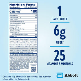 Glucerna chocolate shake nutrition facts panel visible for protein and calories