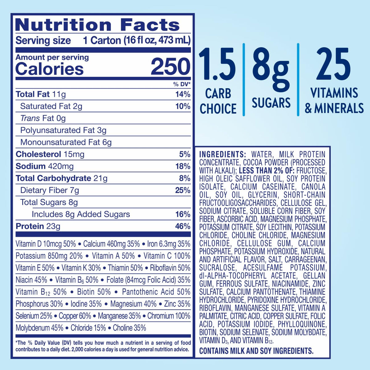 12-pack Glucerna Hunger Smart Meal Size packaging and nutrition facts on label