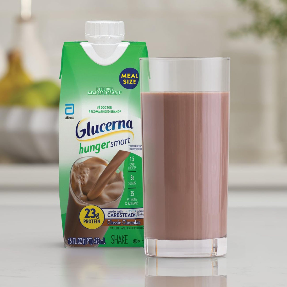 Glucerna Hunger Smart Shake on shelf highlighting gluten-free formula