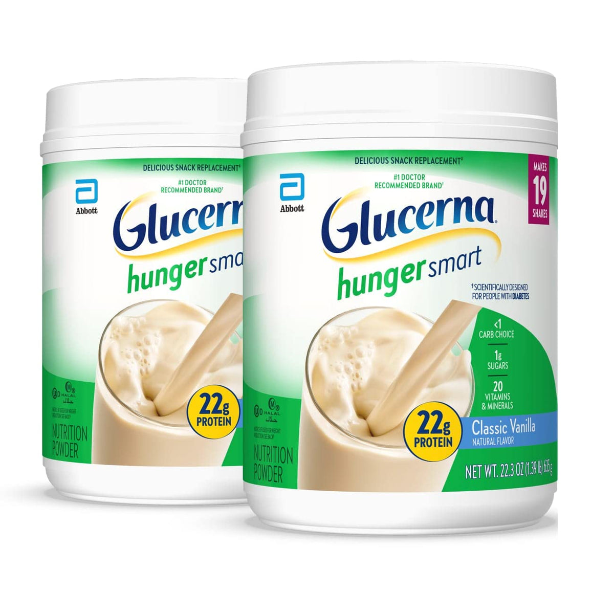 Glucerna Hunger Smart vanilla powder tub with 22g protein and balanced nutrition