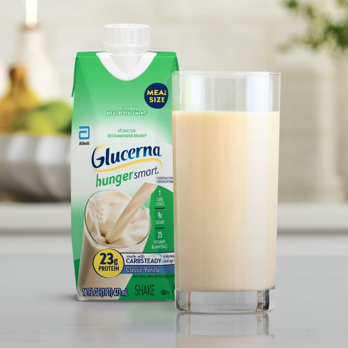 Glucerna Hunger Smart Vanilla ingredient glance, CARBSTEADY blend.