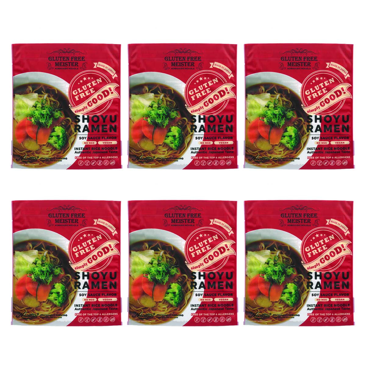 Gluten Free Meister Shoyu Ramen pack includes noodles and base for quick meals.
