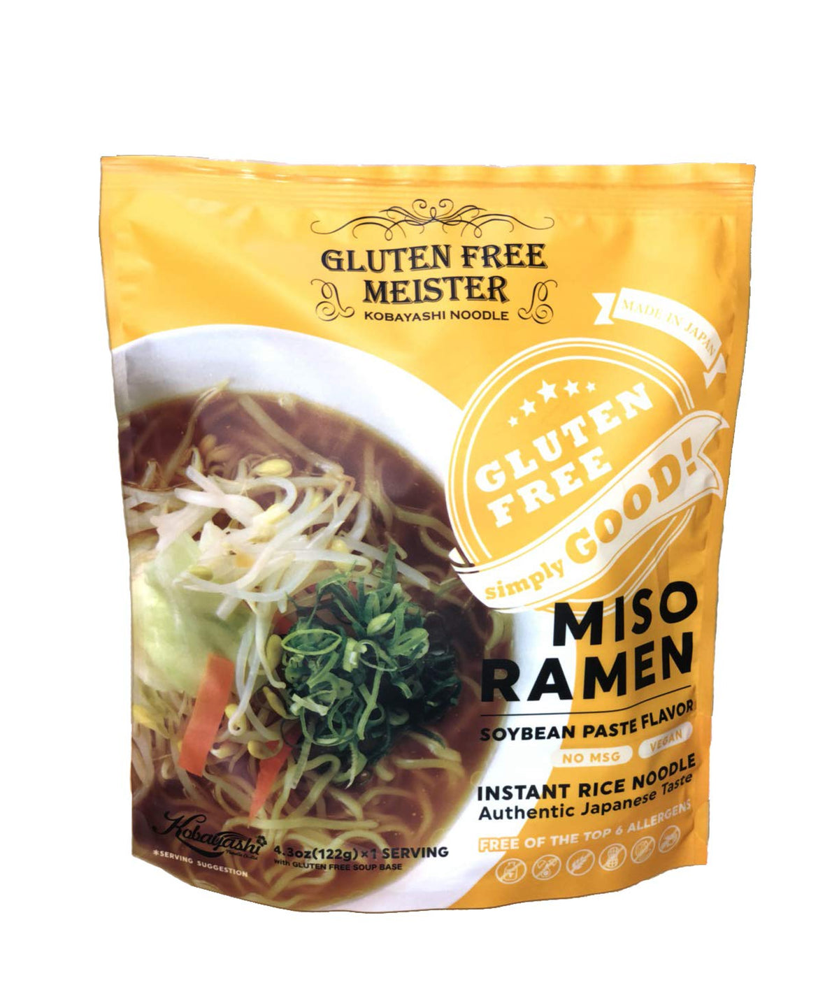 GLUTEN FREE MEISTER shoyu-vegan ramen bowl—savory broth with gluten-free noodles.