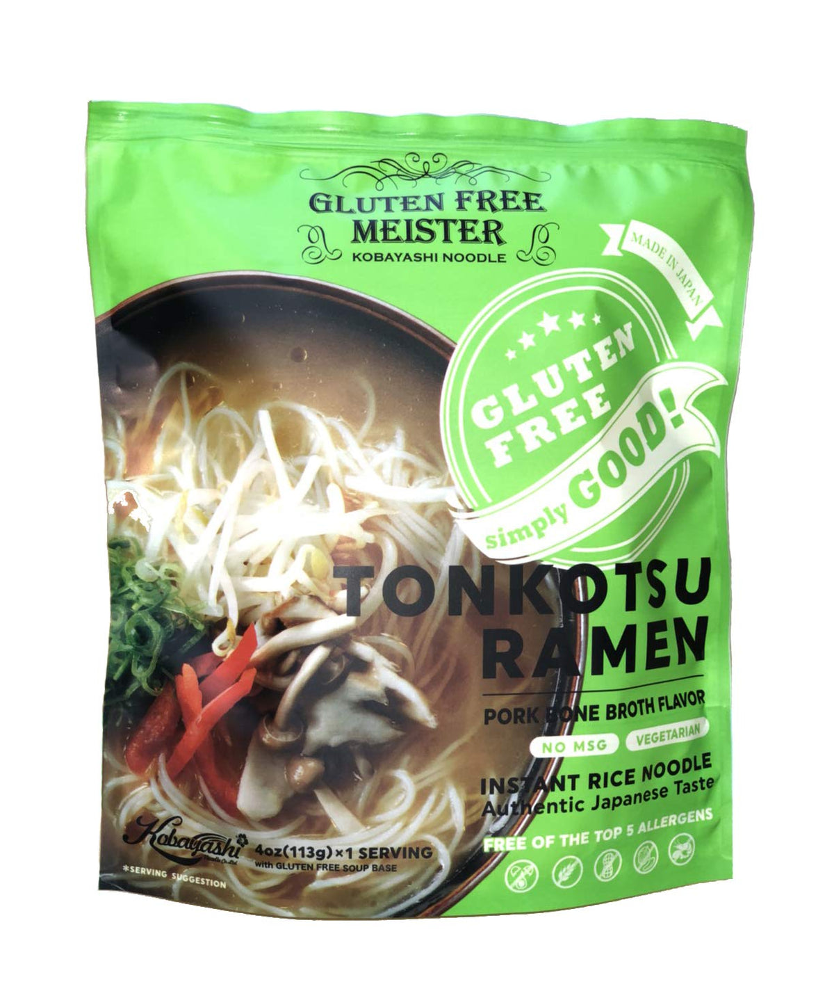 GLUTEN FREE MEISTER tonkotsu-vegetarian ramen bowl—creamy, comforting flavor with gluten-free noodles.