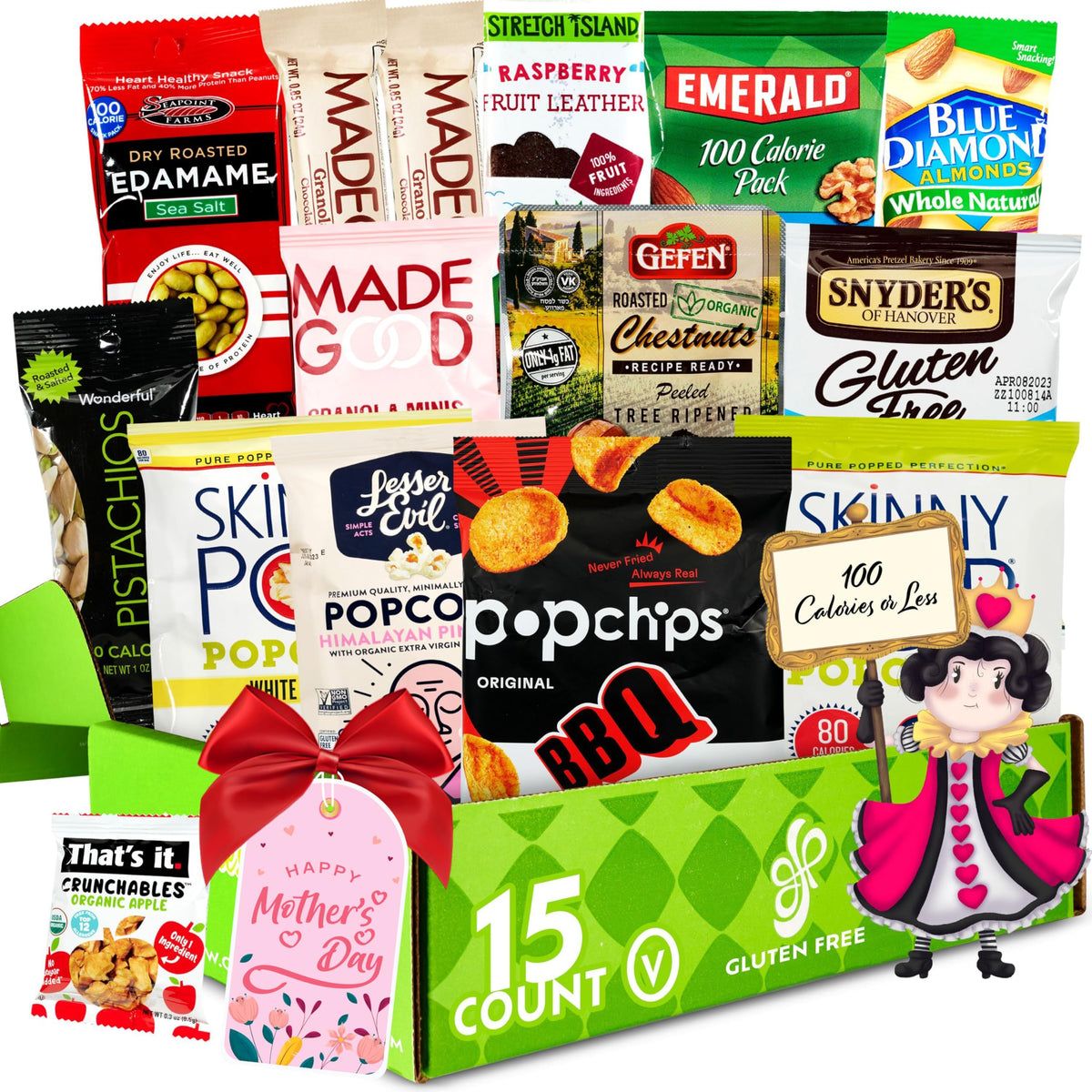 Gluten Free Palace 100 Calorie Snacks box shows 15 portion-controlled treats for balanced snacking.