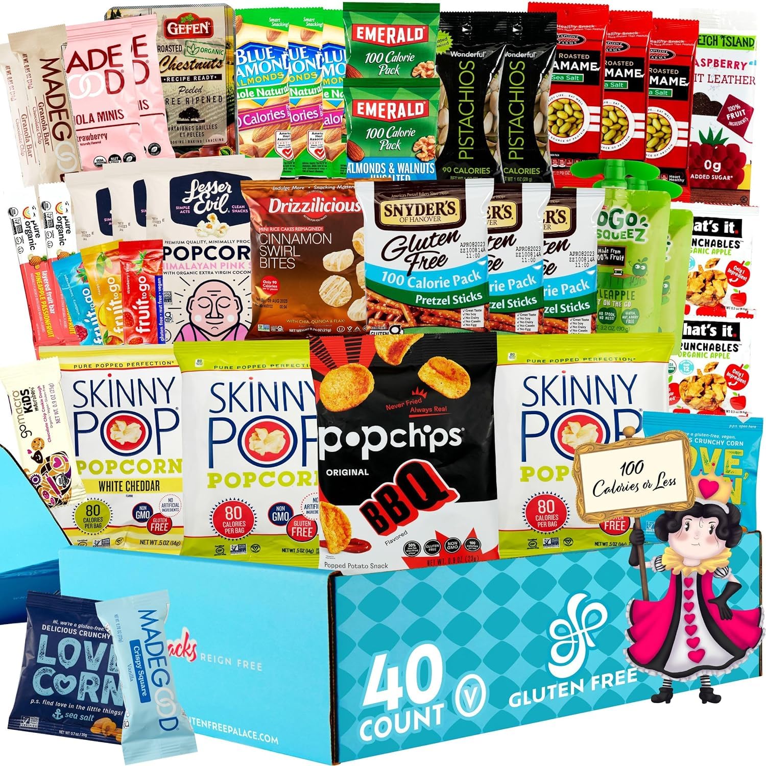 Gluten Free Palace 100-calorie snacks variety in box for quick office snacking.
