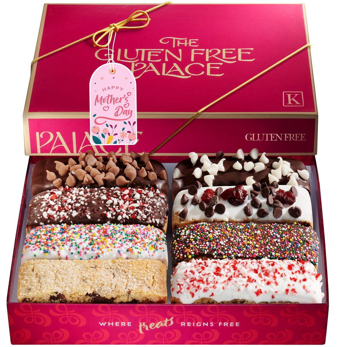 Gluten Free Palace biscotti gift box showcases a premium Mother's Day treat.