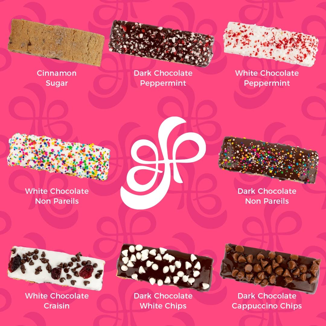 Gluten Free Palace chocolate chunk biscotti delivers rich chocolate crunch.