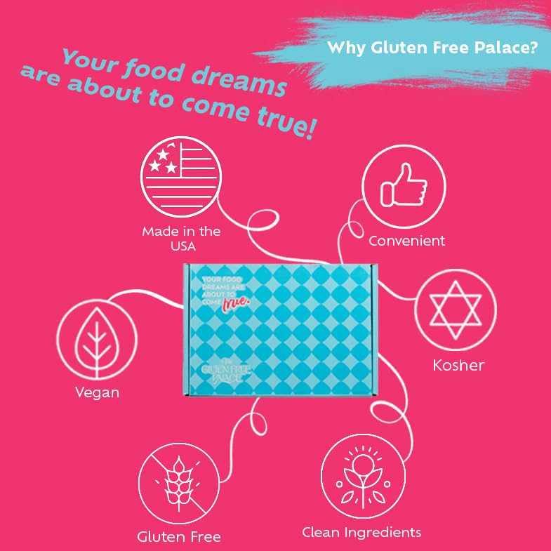 Gluten Free Palace Deluxe Snacks detail closeup, highlighting bite sized cookies and bars in a 32 count box.