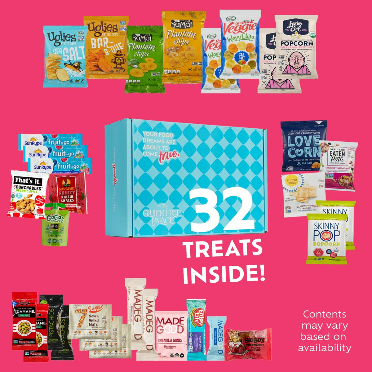 Gluten Free Palace Deluxe Snacks vegan assortment, ready for college dorm snacking without dairy or gluten.