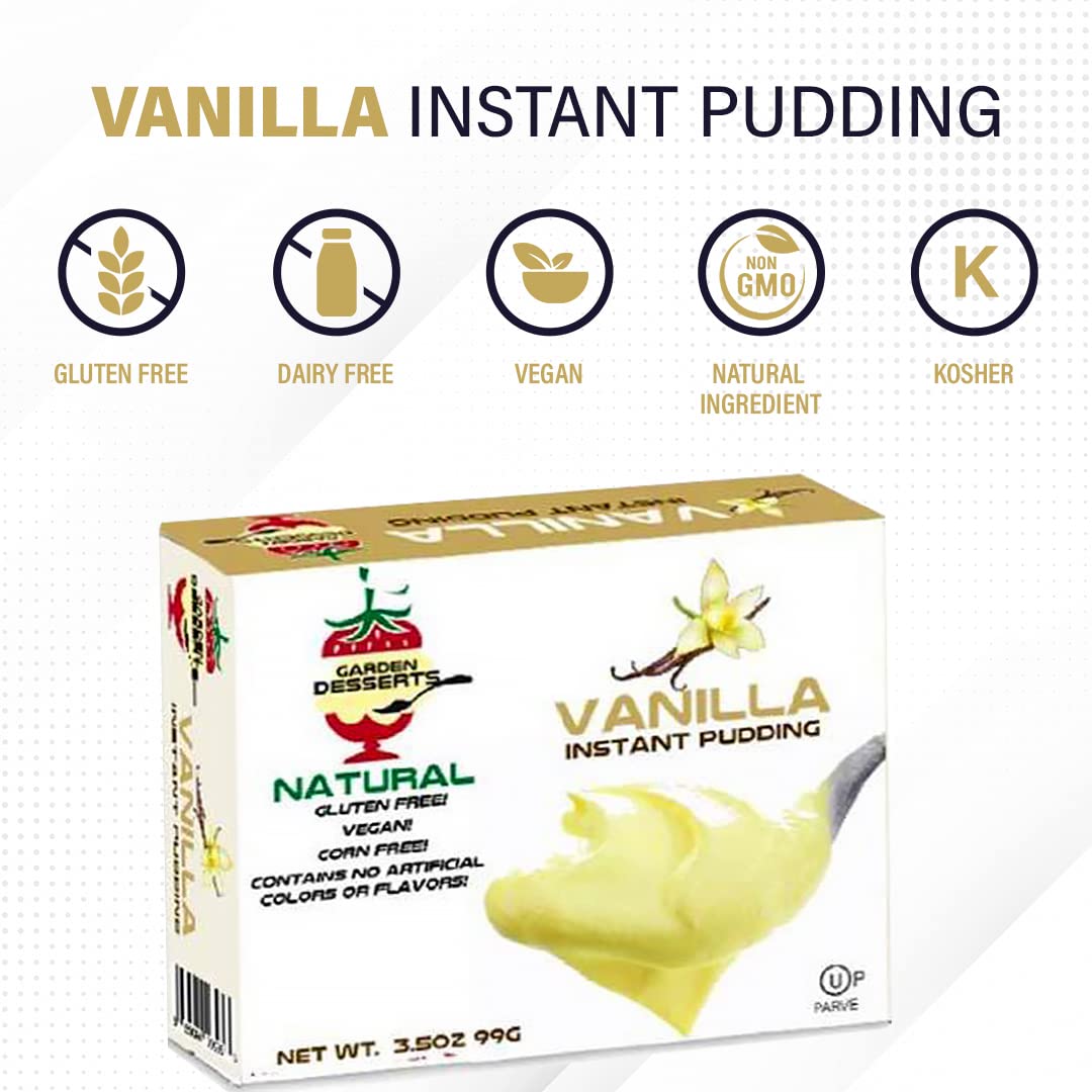 Gluten Free Palace vanilla pudding mix package back highlights kosher certification and allergen-free promise.