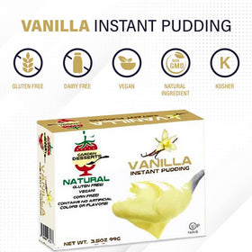 Gluten Free Palace vanilla pudding mix package back highlights kosher certification and allergen-free promise.