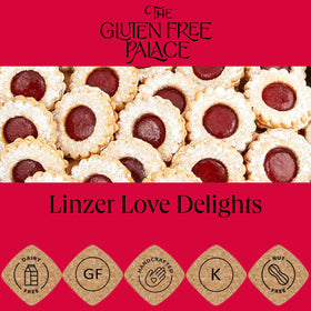 Gluten Free Palace powdered sugar finish enhancing the delicate linzer tart cookies for a bakery appeal