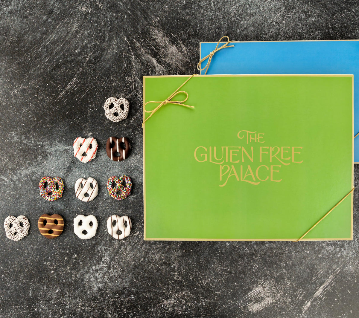 Six flavor Gluten Free Palace pretzels collection for gourmet snacking
