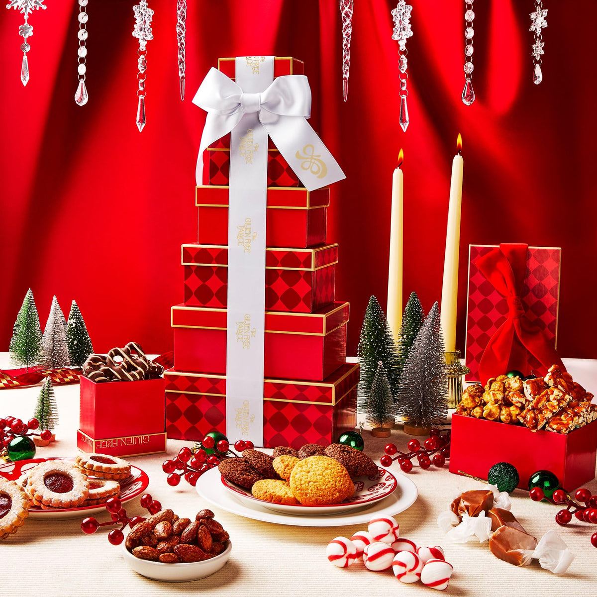 Gluten Free Palace Six-tier gift display highlights premium gluten-free options for gifting.