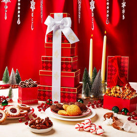 Gluten Free Palace Six-tier gift display highlights premium gluten-free options for gifting.