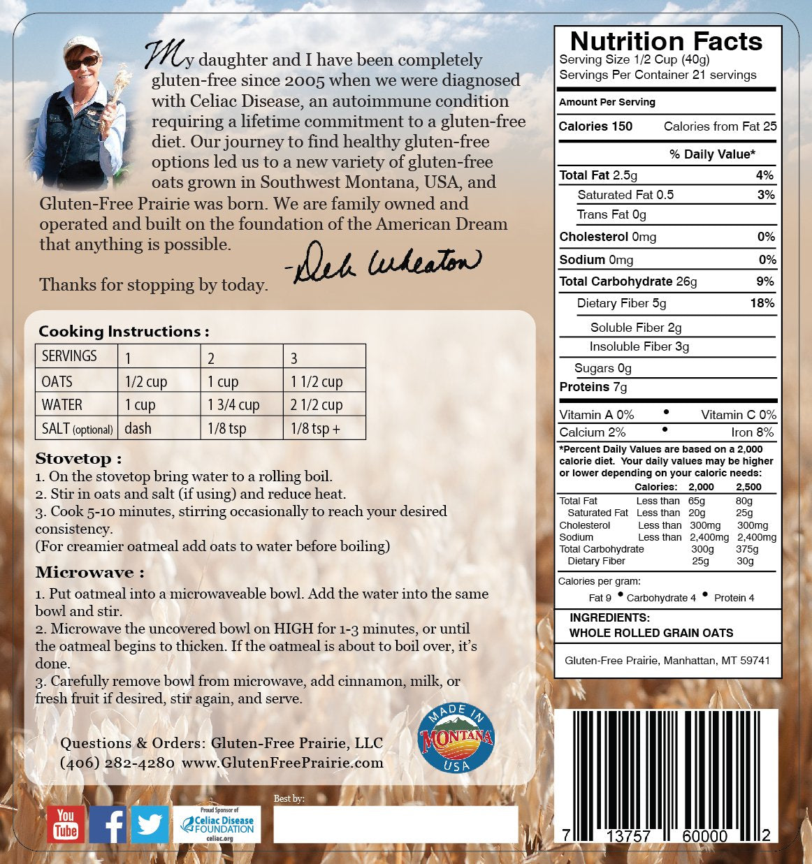 Gluten-Free Prairie packaging in Montana showcasing a dedicated gluten-free facility