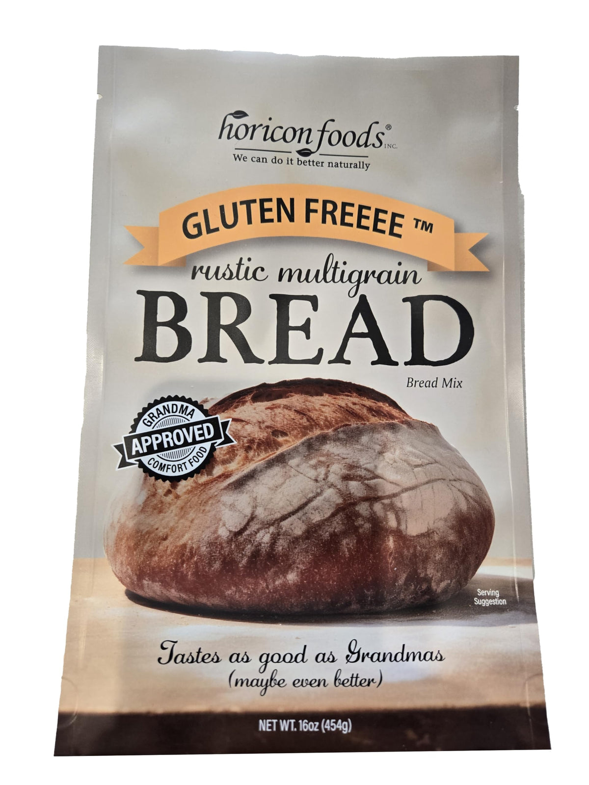 Glutenfreeee bread mix packaging shows gluten-free blend for home baking.