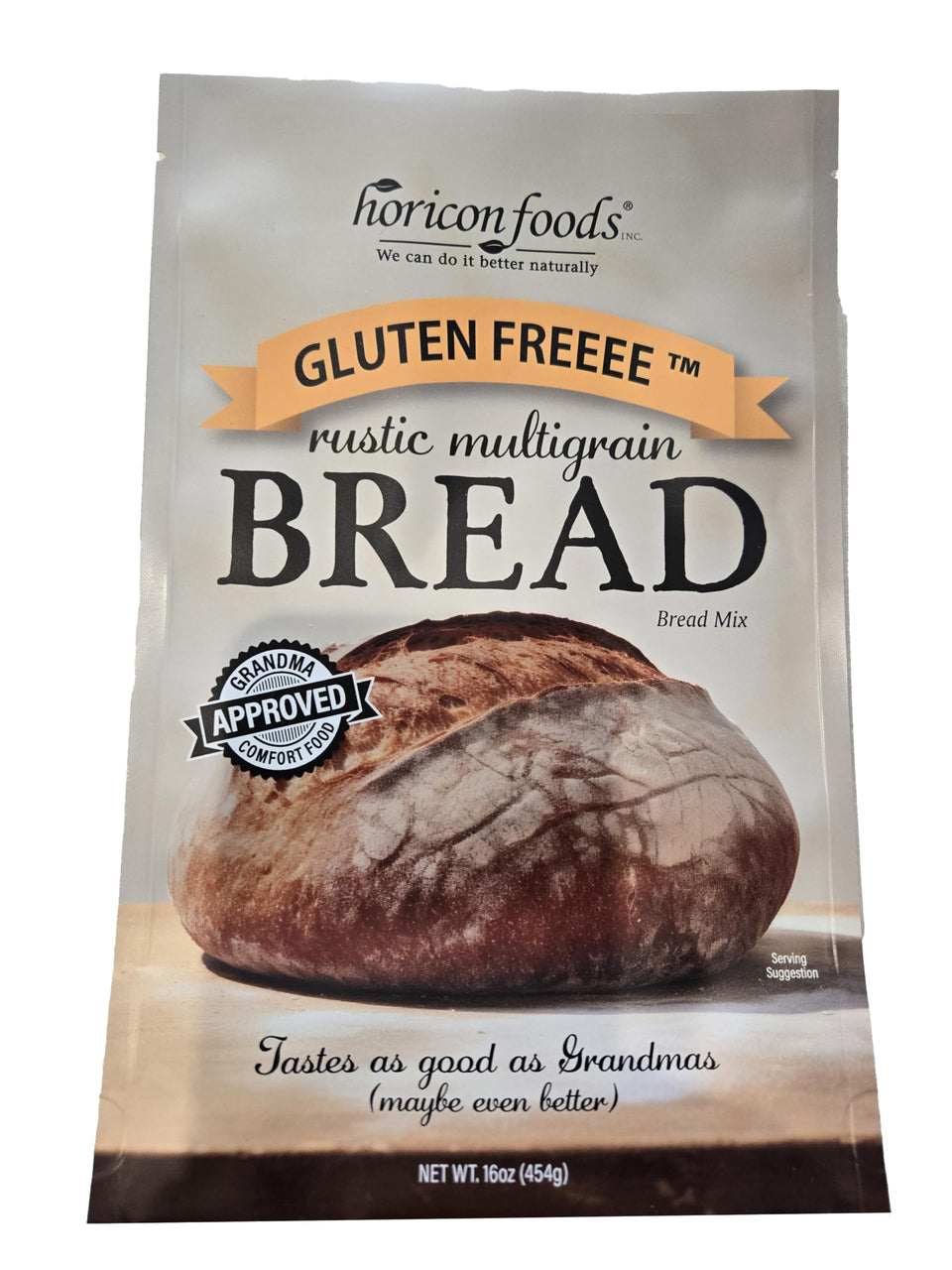 Glutenfreeee bread mix packaging shows gluten-free blend for home baking.