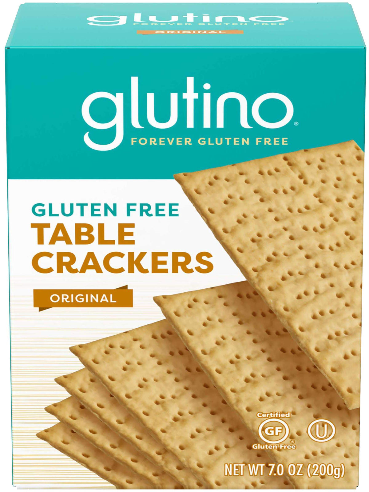 Glutino gluten-free table crackers 3-pack back view, ideal with dips and toppings.