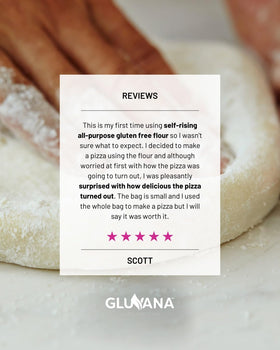 Gluvana flour blends quickly with liquids to form smooth dough.