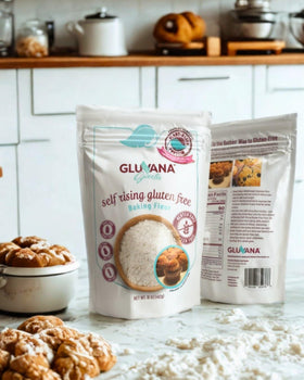 Gluvana flour label emphasizes clean label and moisture retention.