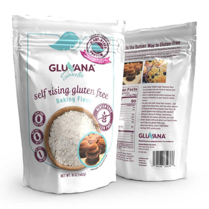 Gluvana self-rising gluten-free flour package highlighting high-protein blend.